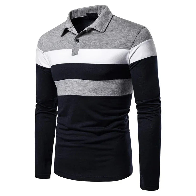 Men’s Long Sleeve Polo Shirt Striped Design