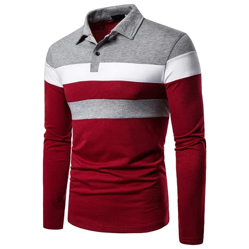 Men’s Long Sleeve Polo Shirt Striped Design