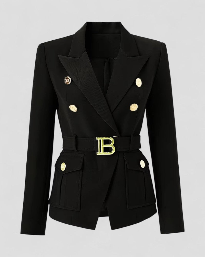 Women's Double Breasted Tailored Blazer with Belt