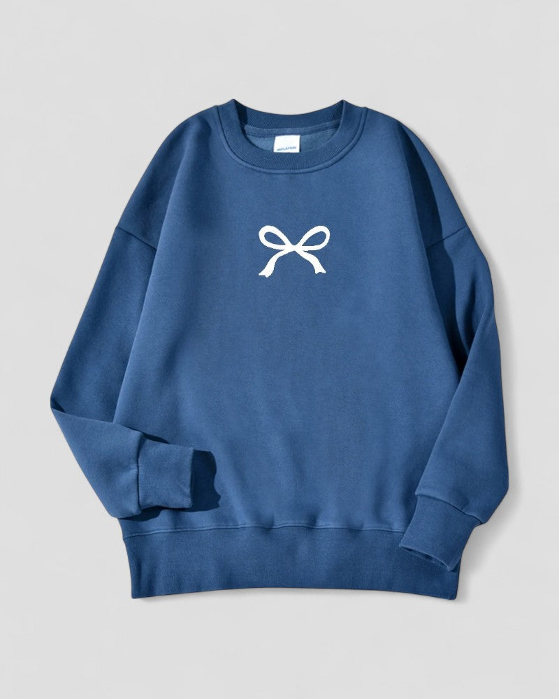 Women's Oversized Bow Print Sweatshirt Cotton Blend Fleece Lined