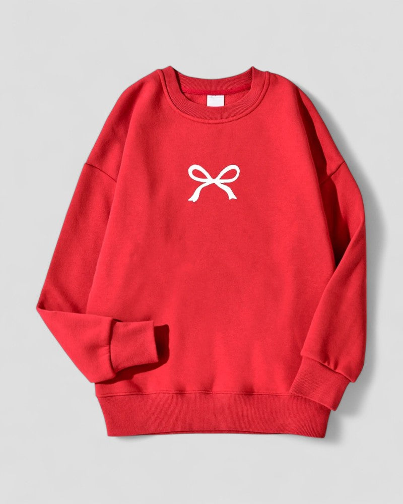 Women's Oversized Bow Print Sweatshirt Cotton Blend Fleece Lined