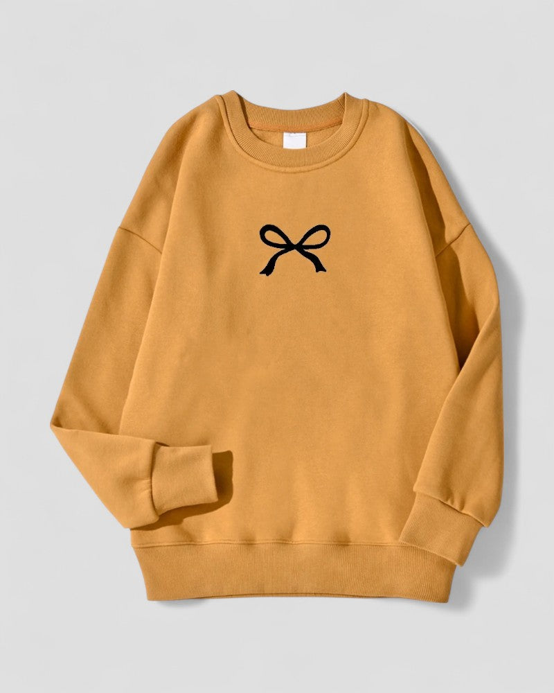 Women's Oversized Bow Print Sweatshirt Cotton Blend Fleece Lined