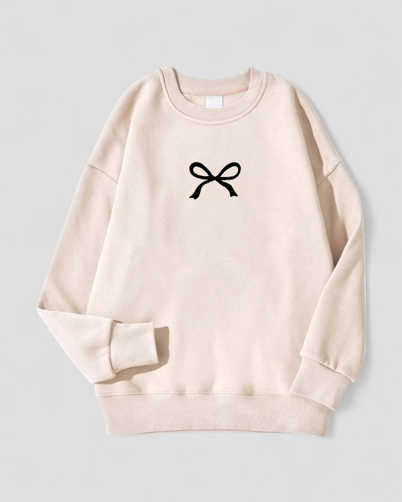 Women's Oversized Bow Print Sweatshirt Cotton Blend Fleece Lined