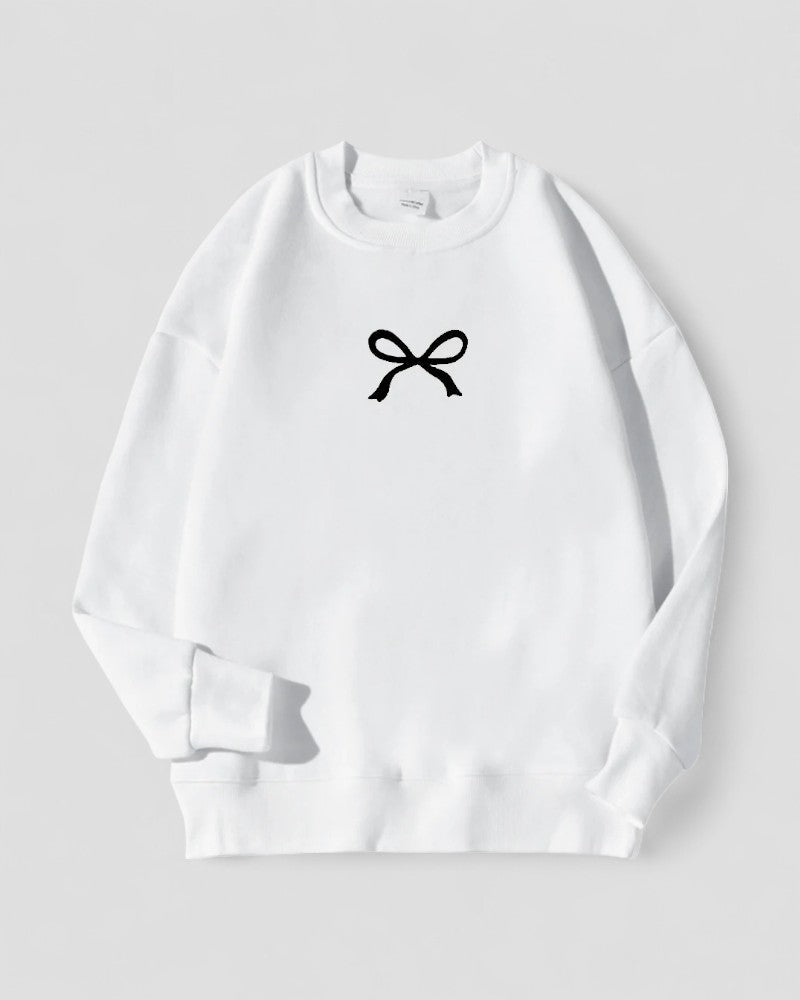 Women's Oversized Bow Print Sweatshirt Cotton Blend Fleece Lined