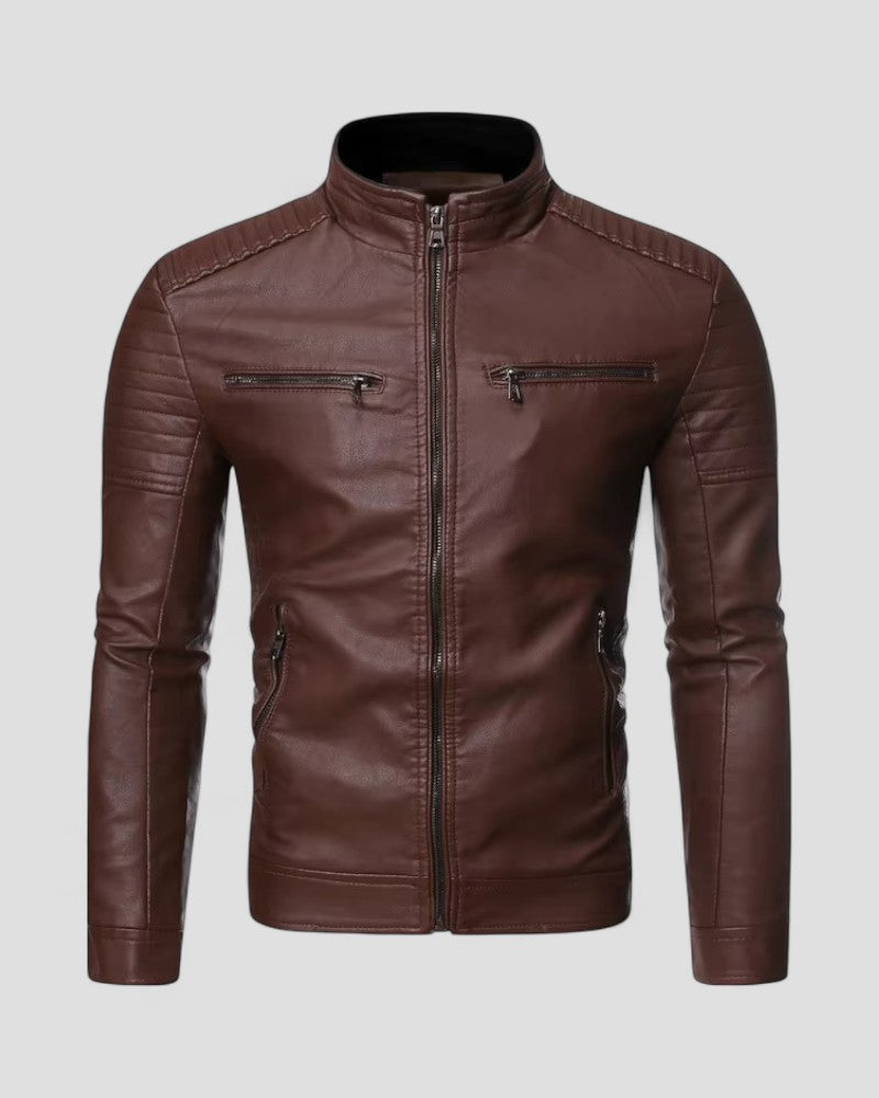 Men's Biker Jacket Faux Leather Slim Fit