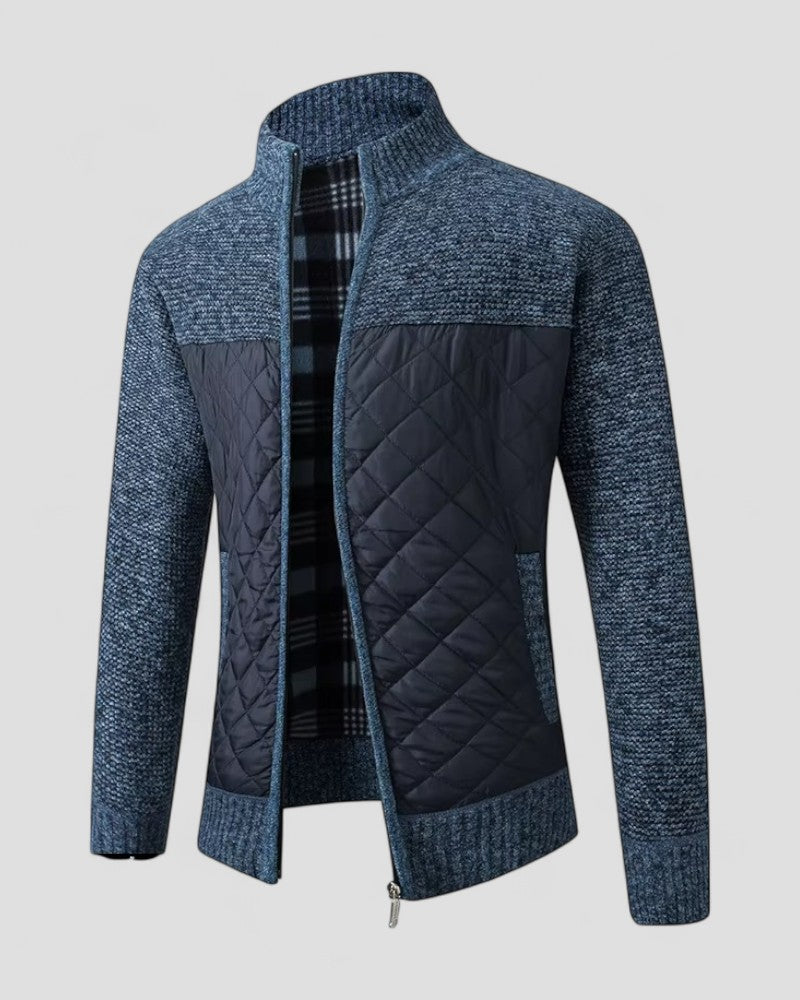 Men's Zip Up Quilted Cardigan Jacket Cotton Blend