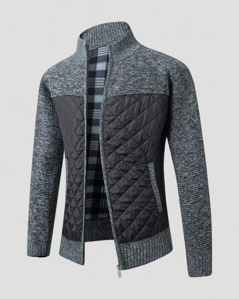 Men's Zip Up Quilted Cardigan Jacket Cotton Blend