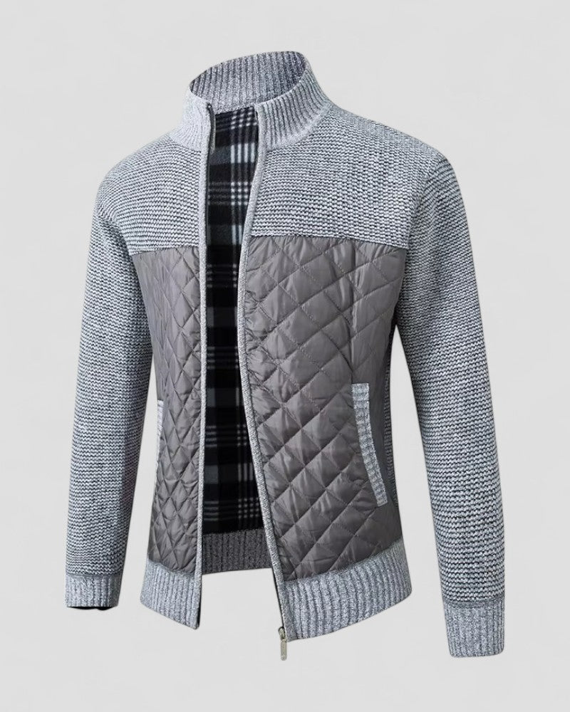 Men's Zip Up Quilted Cardigan Jacket Cotton Blend