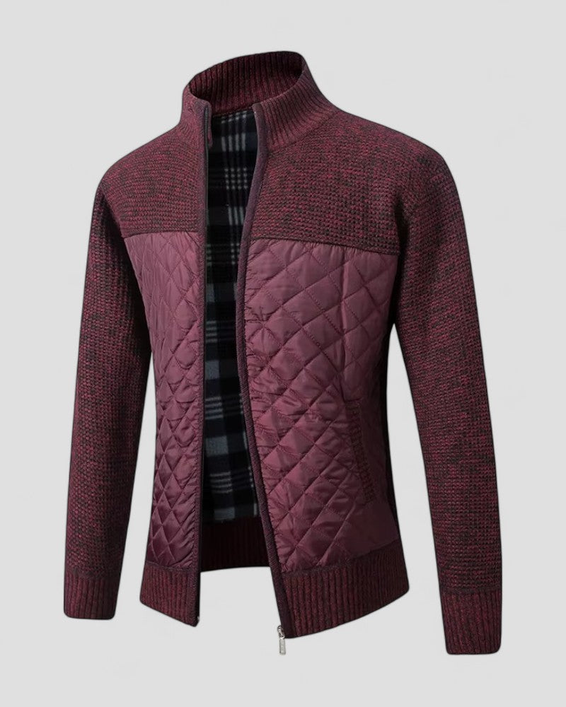 Men's Zip Up Quilted Cardigan Jacket Cotton Blend