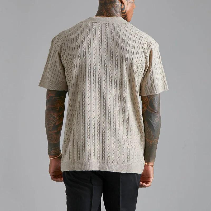 Men's Knitted Button-Up Shirt Short Sleeve