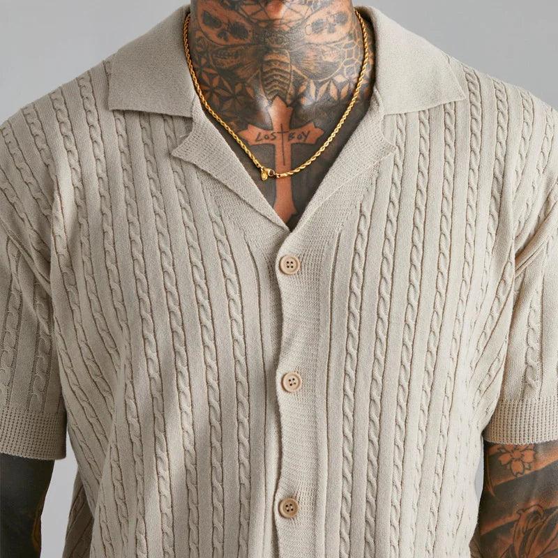 Men's Knitted Button-Up Shirt Short Sleeve