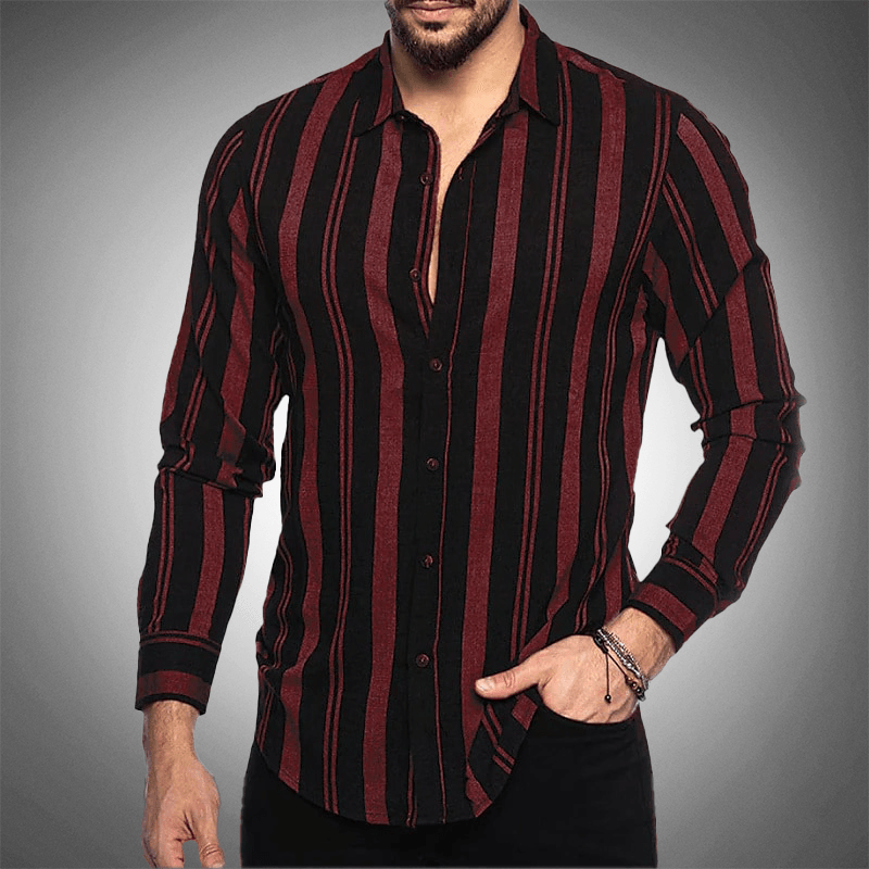 Men's Long Sleeve Button-Up Shirt Striped Tailored Fit