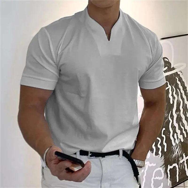 Men’s Slim Fit Athletic T-Shirt Notched V-Neck Short Sleeve