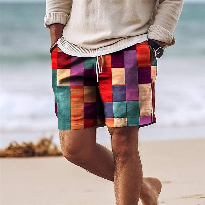Men’s Knee-Length Patchwork Shorts - Lightweight Elastic Waist with Drawstring