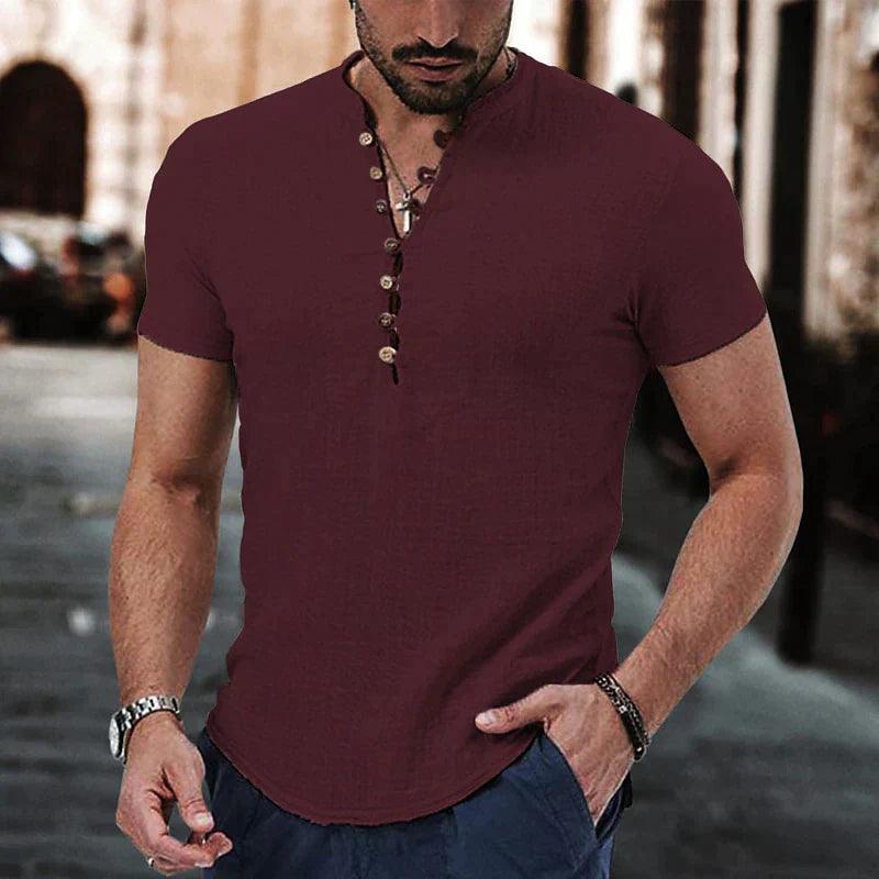 Men’s Short Sleeve Henley Shirt Cotton
