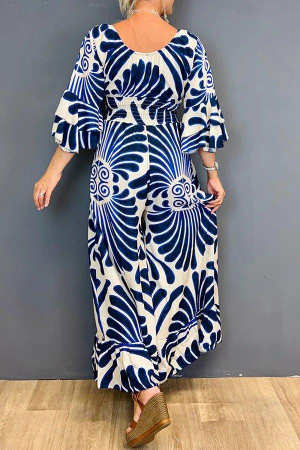 Women's Ruffled Jumpsuit Vintage Floral Print