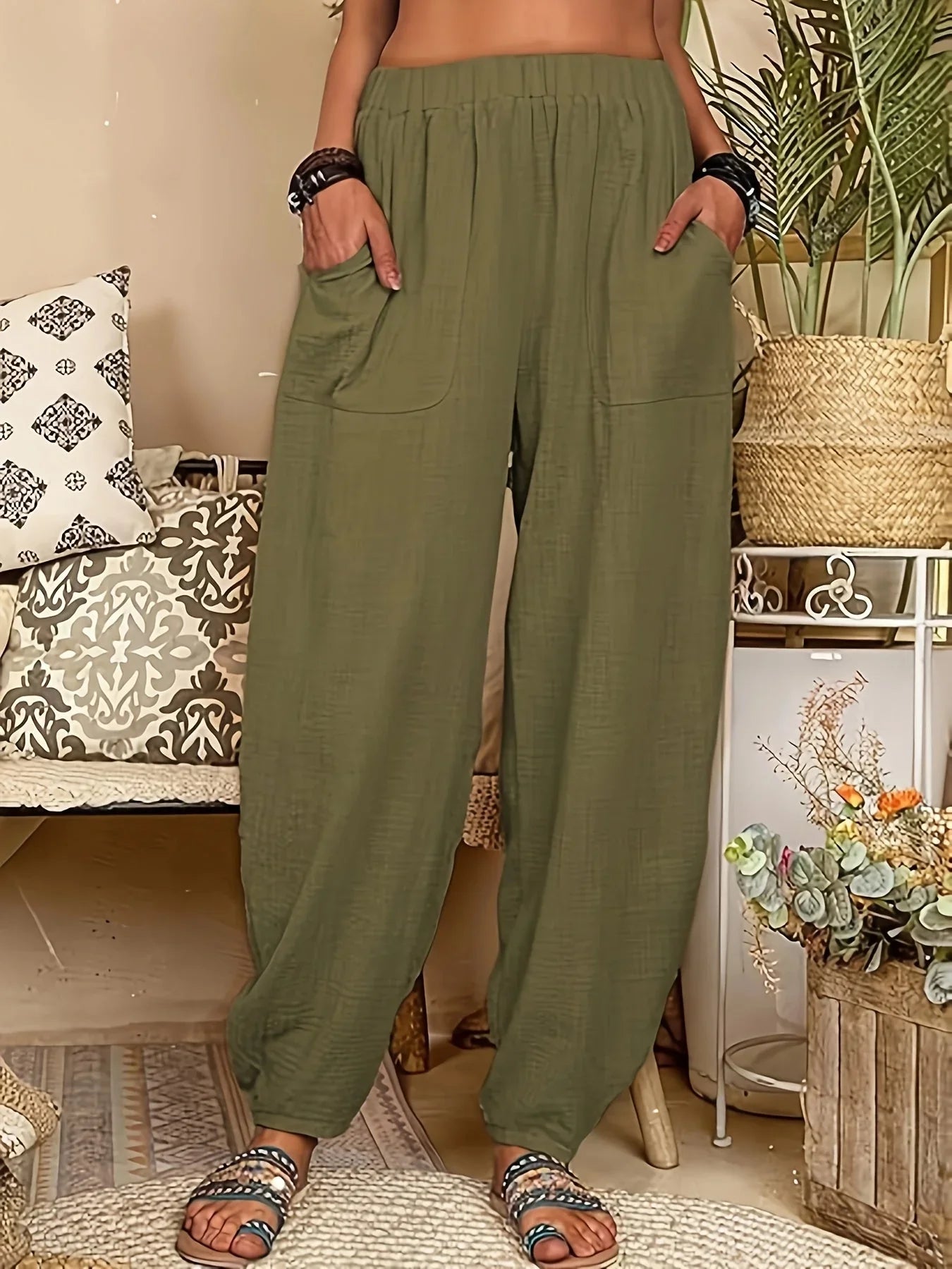Women's Lightweight Breathable Trousers Relaxed Fit Elastic Waist