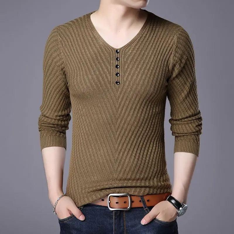 Men's Long Sleeve Striped Color Block Shirt