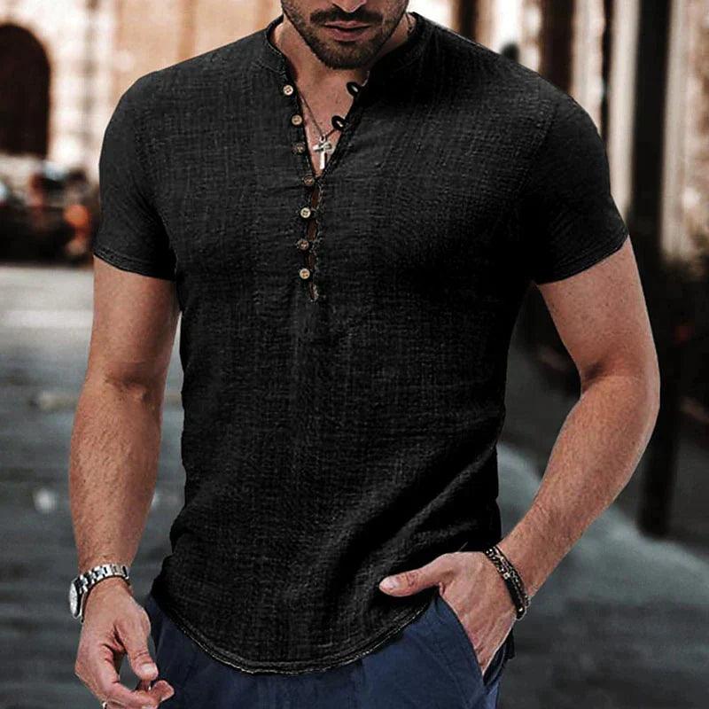 Men’s Short Sleeve Henley Shirt Cotton
