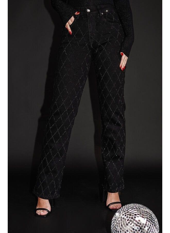 Women's Straight Leg Jeans Diamond Pattern Button Fly