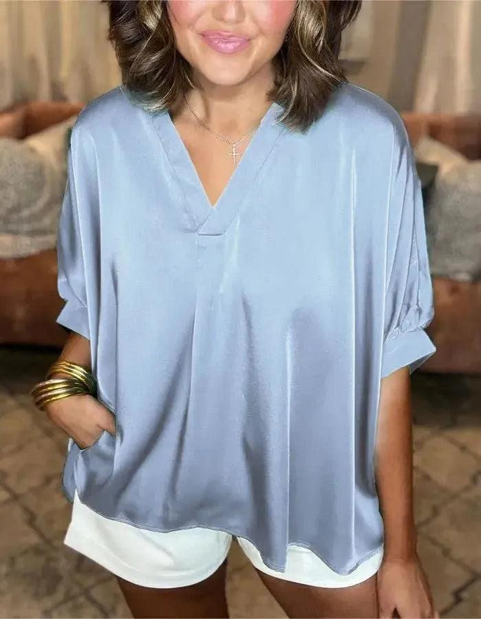 Women's V-Neck Shirt Silk Satin Classic Style