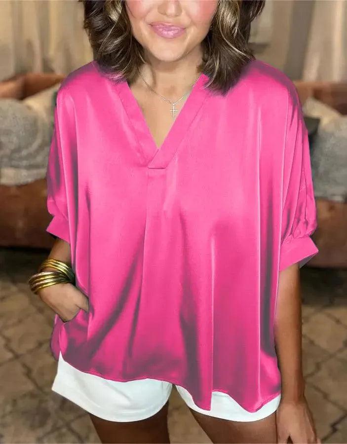 Women's V-Neck Shirt Silk Satin Classic Style