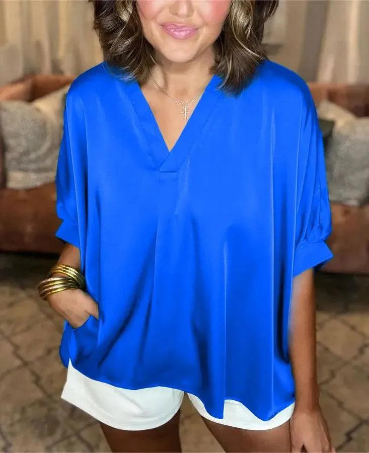 Women's V-Neck Shirt Silk Satin Classic Style