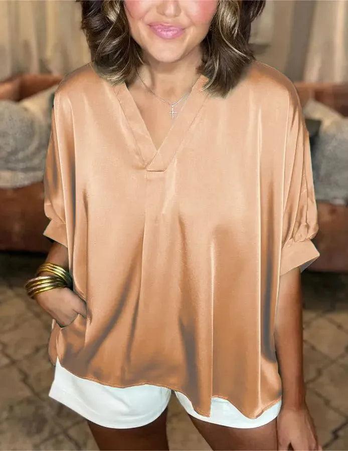 Women's V-Neck Shirt Silk Satin Classic Style