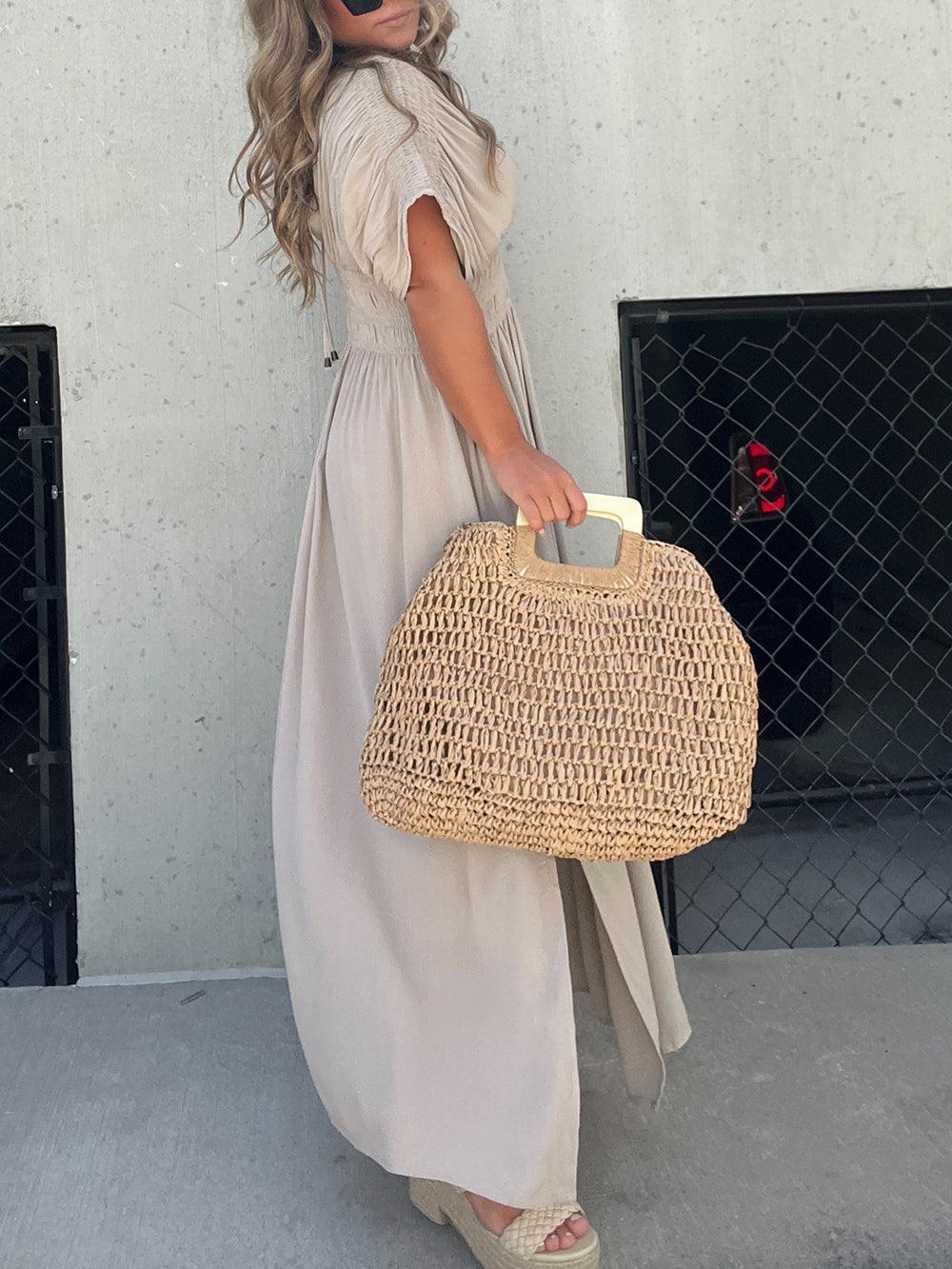 Women’s Maxi Dress – Smocked Waist – Relaxed Fit – V-Neck – Short Sleeve – Flowy Cotton