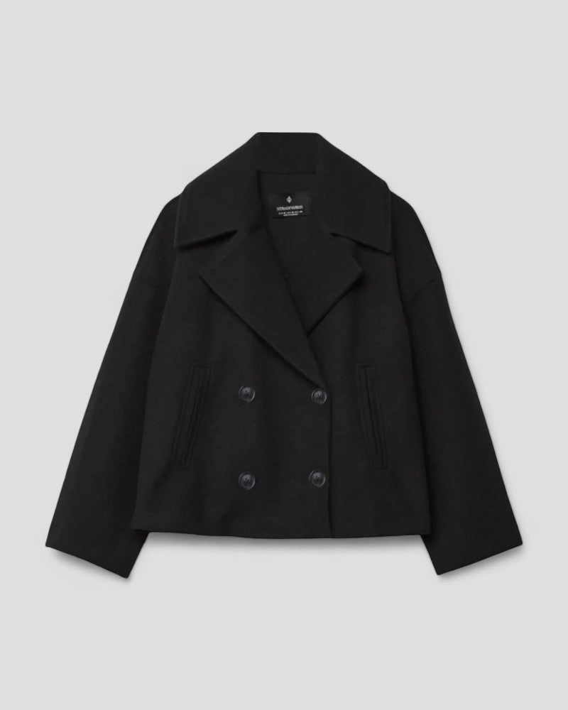 Women's Cropped Peacoat Wool Blend Double Breasted