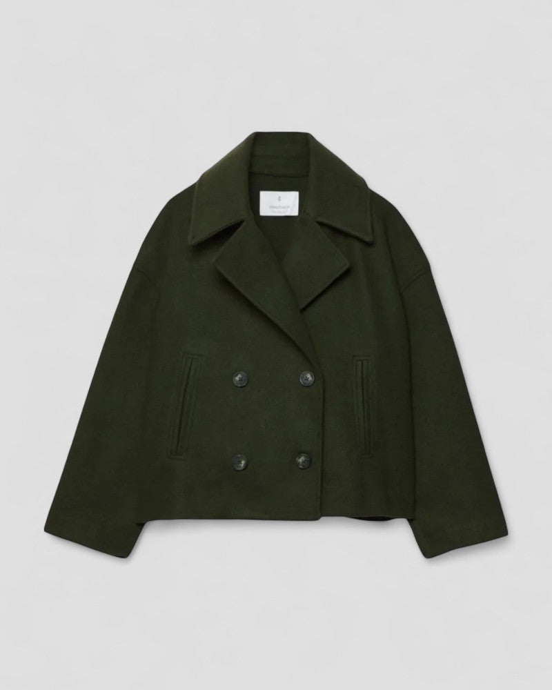 Women's Cropped Peacoat Wool Blend Double Breasted