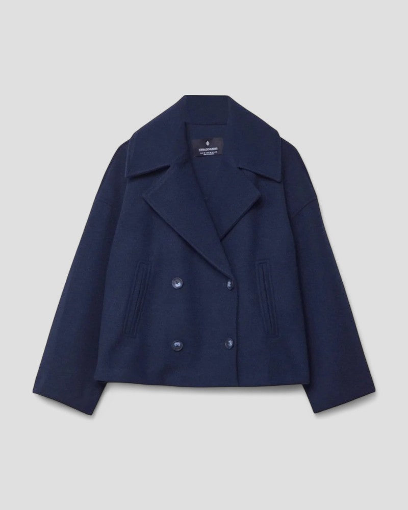 Women's Cropped Peacoat Wool Blend Double Breasted