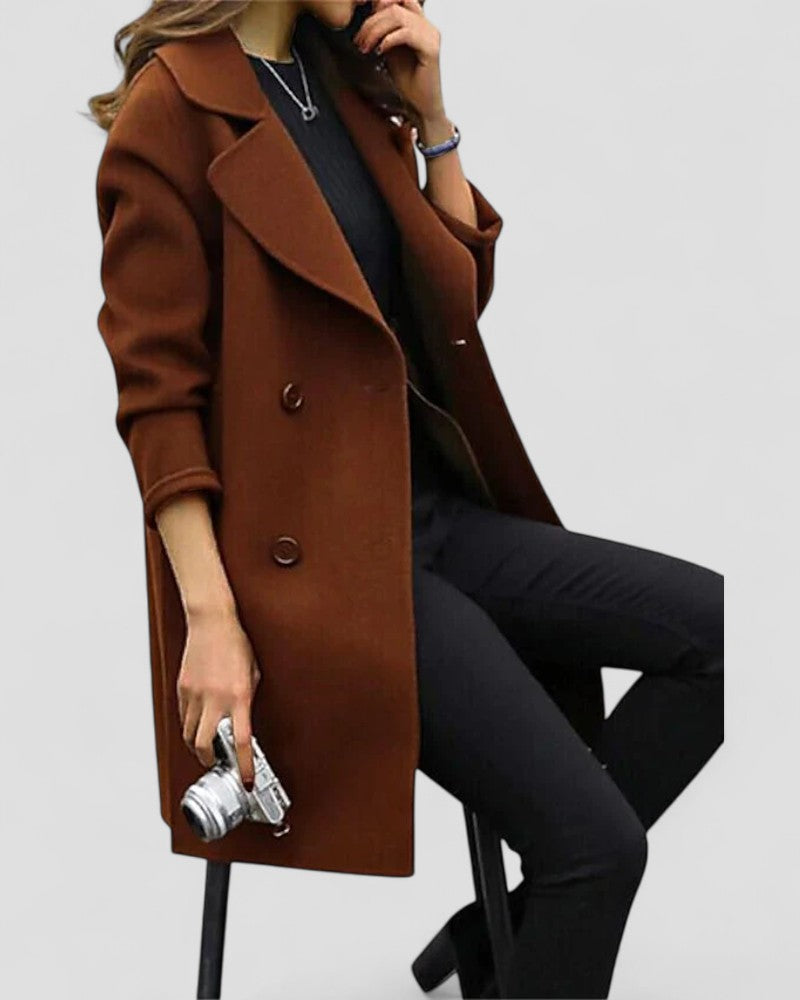 Women's Longline Coat Wool Blend Double Breasted
