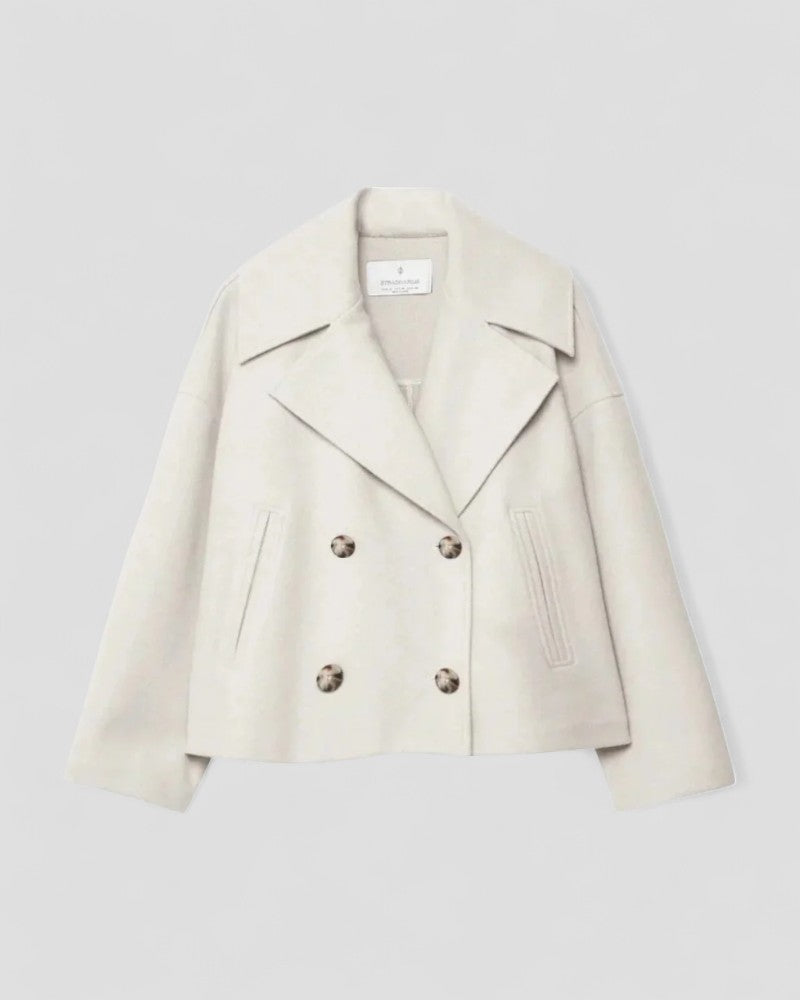 Women's Cropped Peacoat Wool Blend Double Breasted