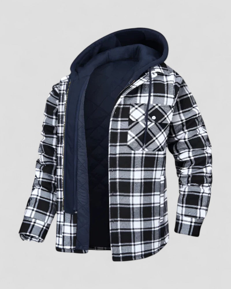 Men's Hooded Plaid Shirt Jacket Fleece Lined