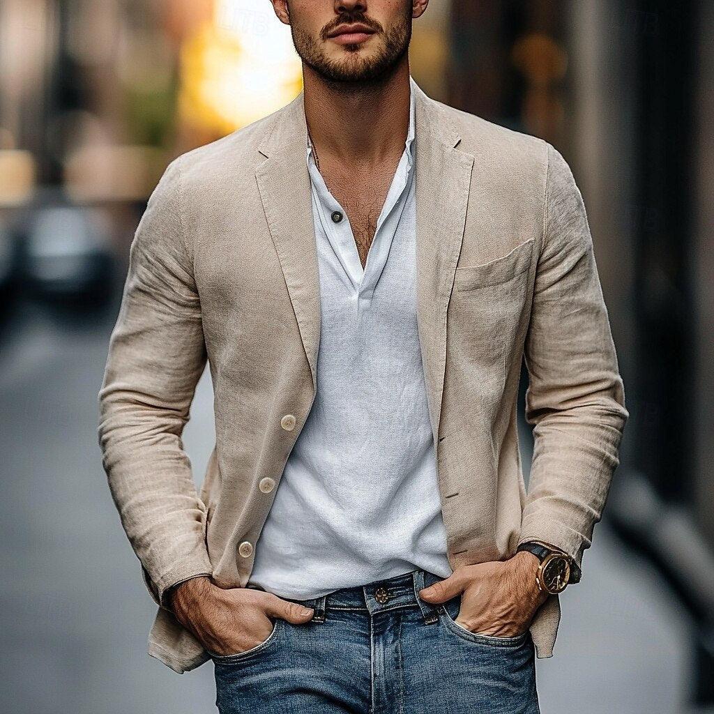 Men's Linen Blazer - Riviera Style for Summer Weddings and Formal Occasions