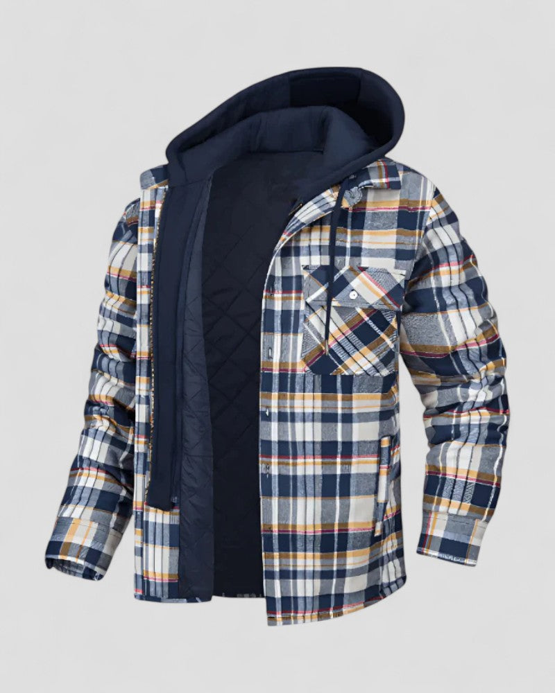Men's Hooded Plaid Shirt Jacket Fleece Lined
