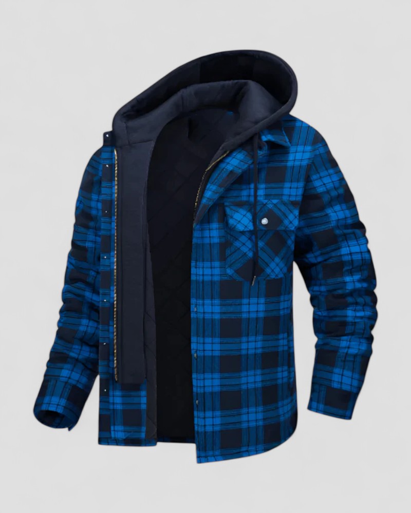 Men's Hooded Plaid Shirt Jacket Fleece Lined