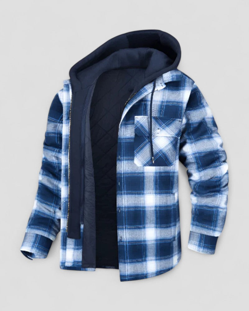 Men's Hooded Plaid Shirt Jacket Fleece Lined