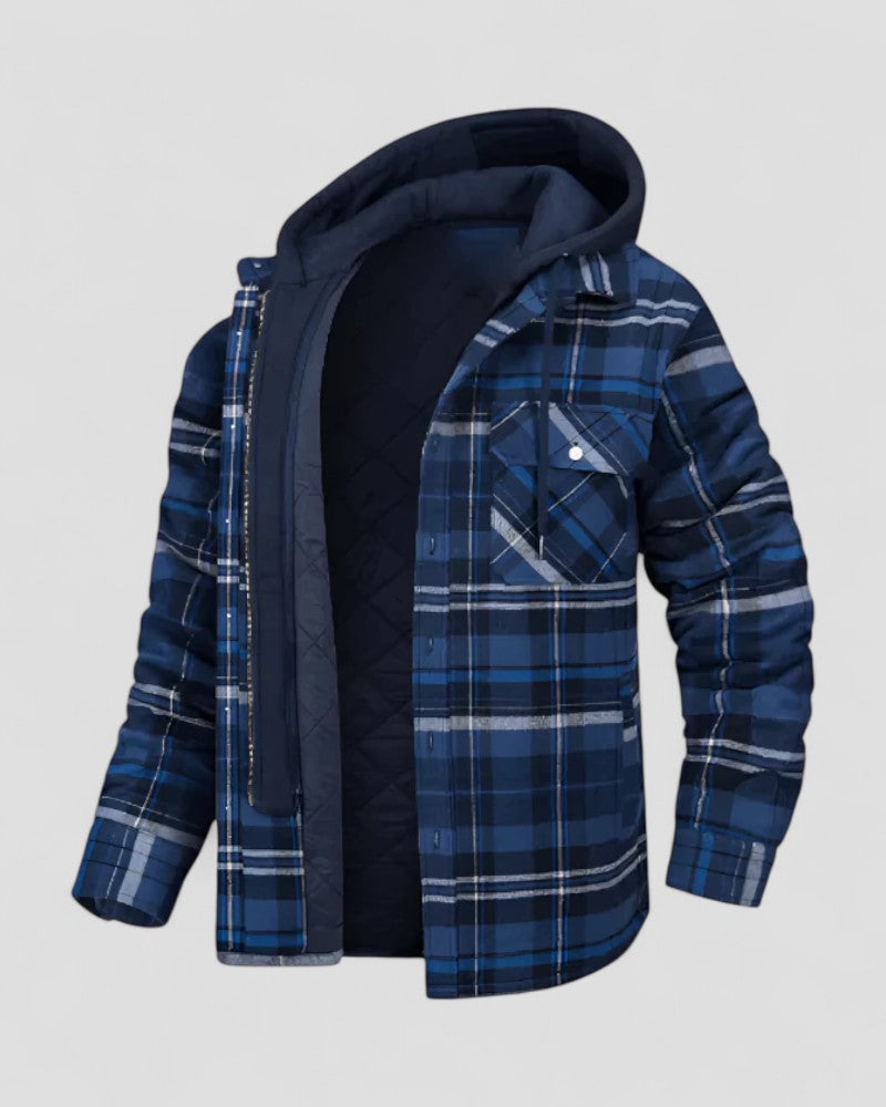 Men's Hooded Plaid Shirt Jacket Fleece Lined
