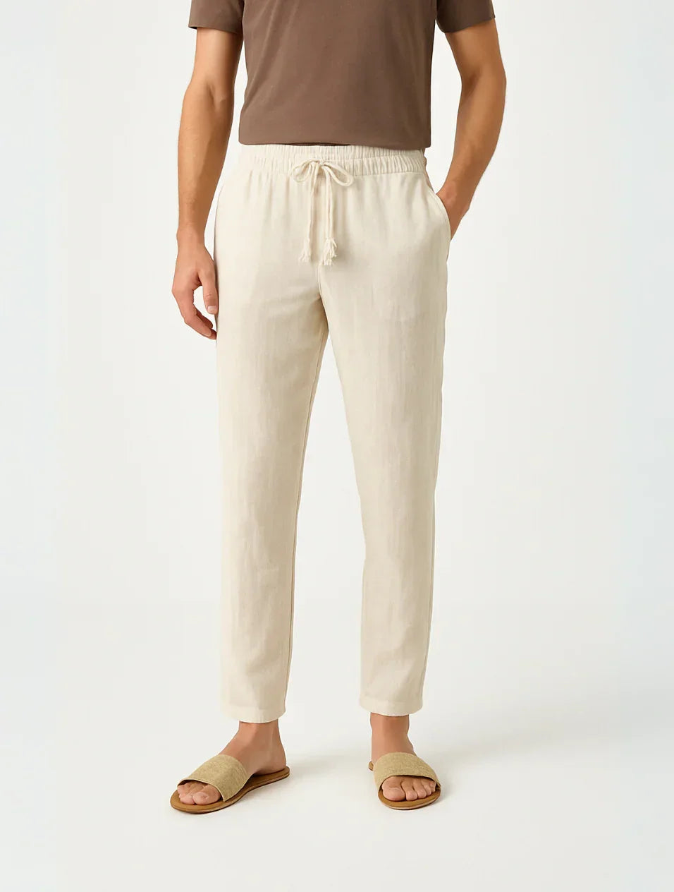 Men's Linen Pants Beige Classic Style