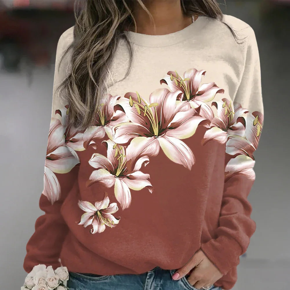 Women's Floral Print Sweatshirt - Soft Breathable Fabric - Relaxed Fit Long Sleeve