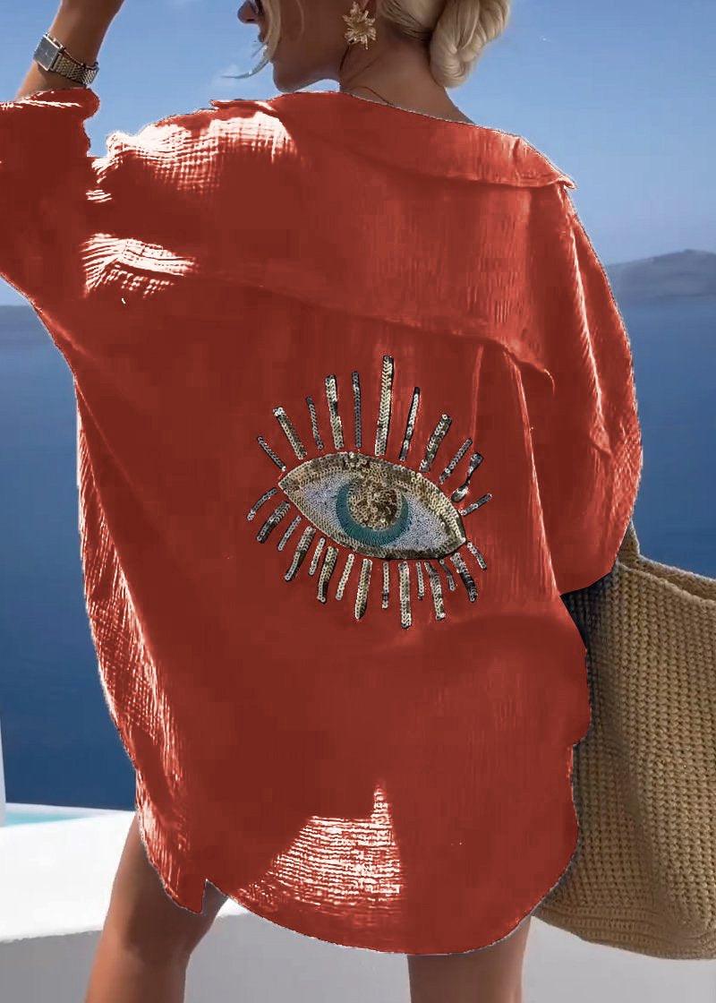 Women's Oversized Long Sleeve Shirt with Embroidery