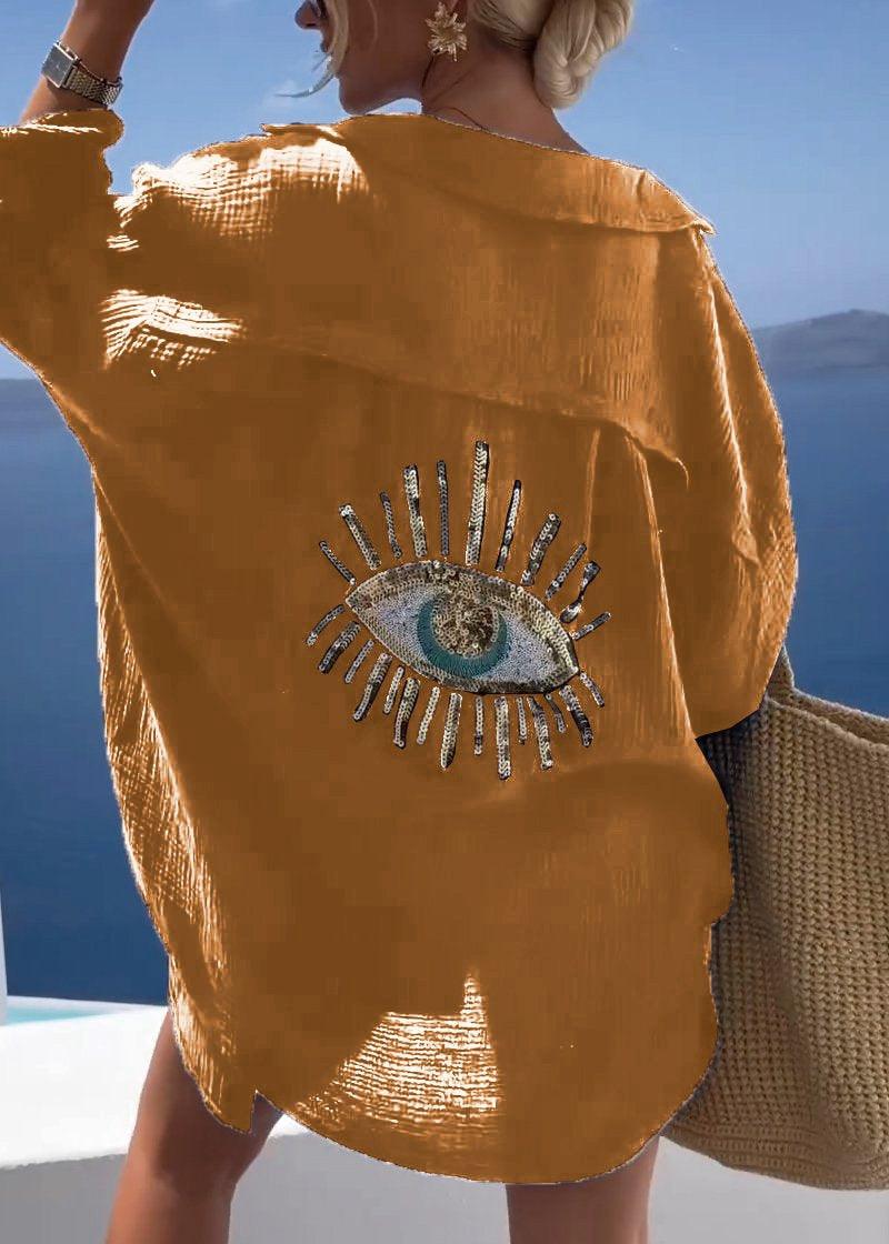 Women's Oversized Long Sleeve Shirt with Embroidery