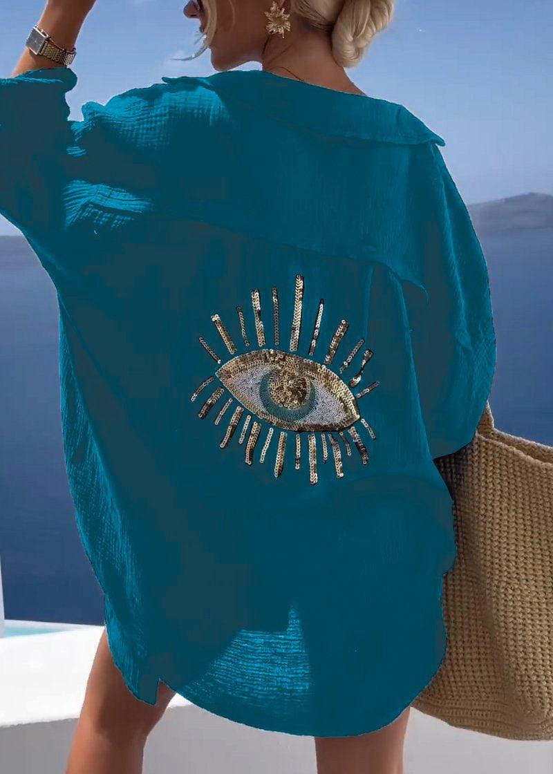 Women's Oversized Long Sleeve Shirt with Embroidery