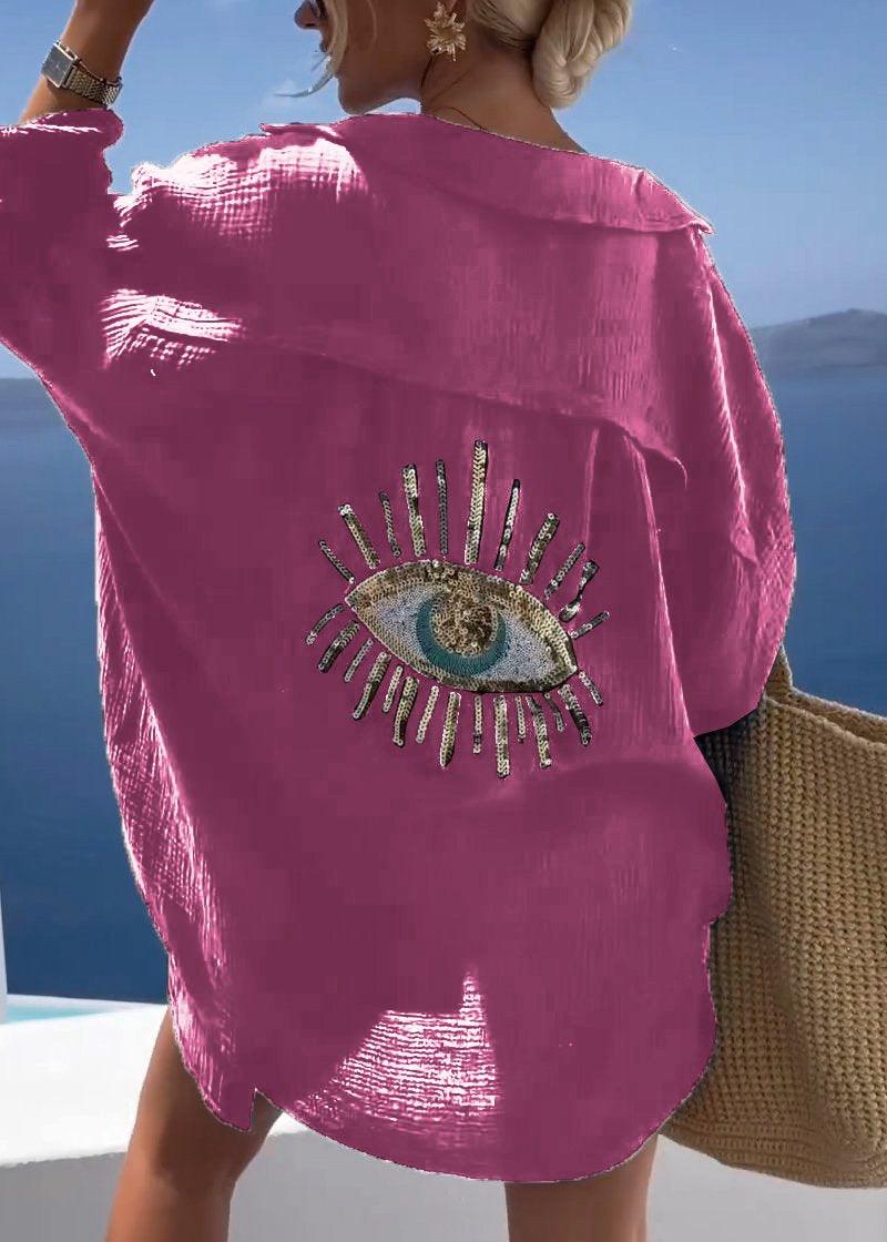 Women's Oversized Long Sleeve Shirt with Embroidery