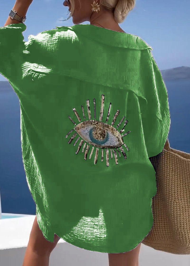 Women's Oversized Long Sleeve Shirt with Embroidery
