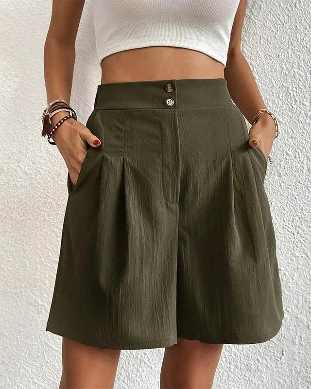 Women's High-Waisted Tailored Shorts with Pockets and Pleats