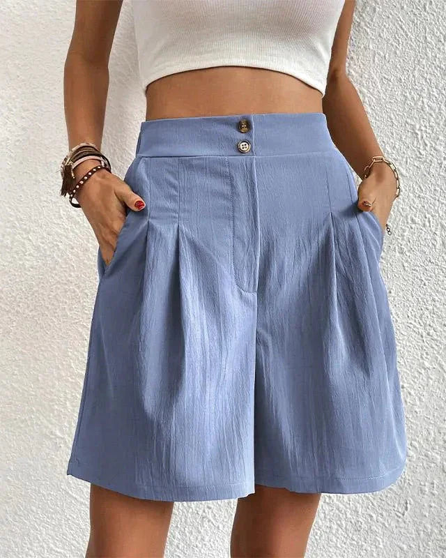 Women's High-Waisted Tailored Shorts with Pockets and Pleats