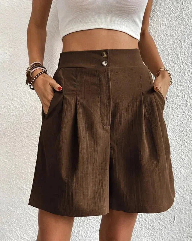 Women's High-Waisted Tailored Shorts with Pockets and Pleats